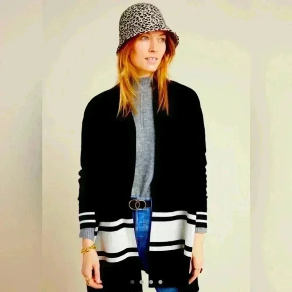 Anthropologie NVLT Black and White PIPPA Open Cardigan Knit Sweater - Picture 1 of 13